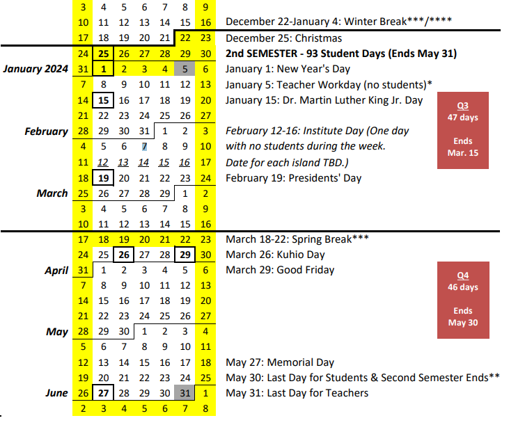 Hawaii Public Schools Calendar 2024