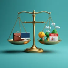 Cute-3D-illustration-of-a-scale-balancing-work-and-life-under-a-4-day-work-week-calendar.