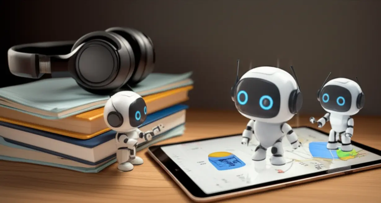 Study-materials-organized-by-AI-robots-on-a-desk.