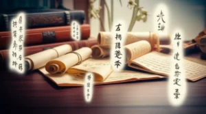 고서와-한자-문자가-떠다니는-귀여운-3D-이미지