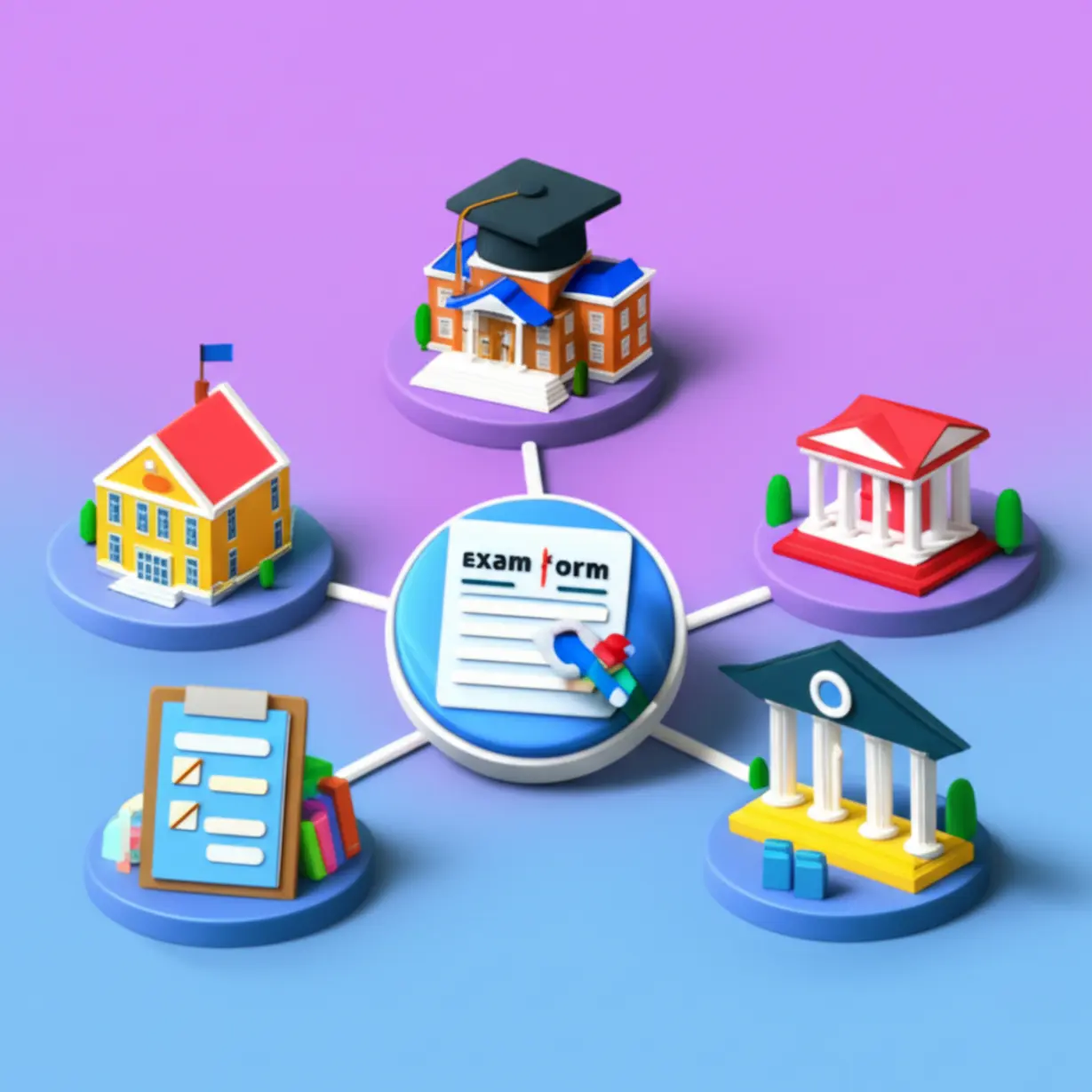 학교,-학원,-교육청-아이콘과-연결된-시험-접수-양식-이미지