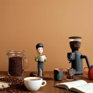 바리스타-자격증-공부-장면을-묘사하는-이미지.-따뜻한-커피숍-분위기에서-커피-장비와-함께-책이-놓여있습니다.