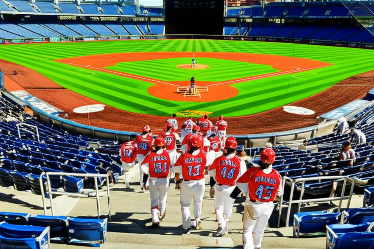 Baseball-field-showing-players-moving-from-training-area-to-main-field,-representing-player-development-flow