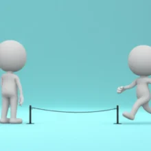 한쪽에는-경계선-너머에-서-있는-캐릭터,-다른-한쪽에는-경계선을-넘어가는-캐릭터의-귀여운-3D-이미지