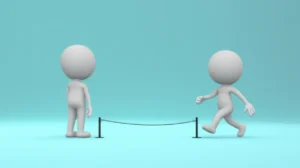한쪽에는-경계선-너머에-서-있는-캐릭터,-다른-한쪽에는-경계선을-넘어가는-캐릭터의-귀여운-3D-이미지