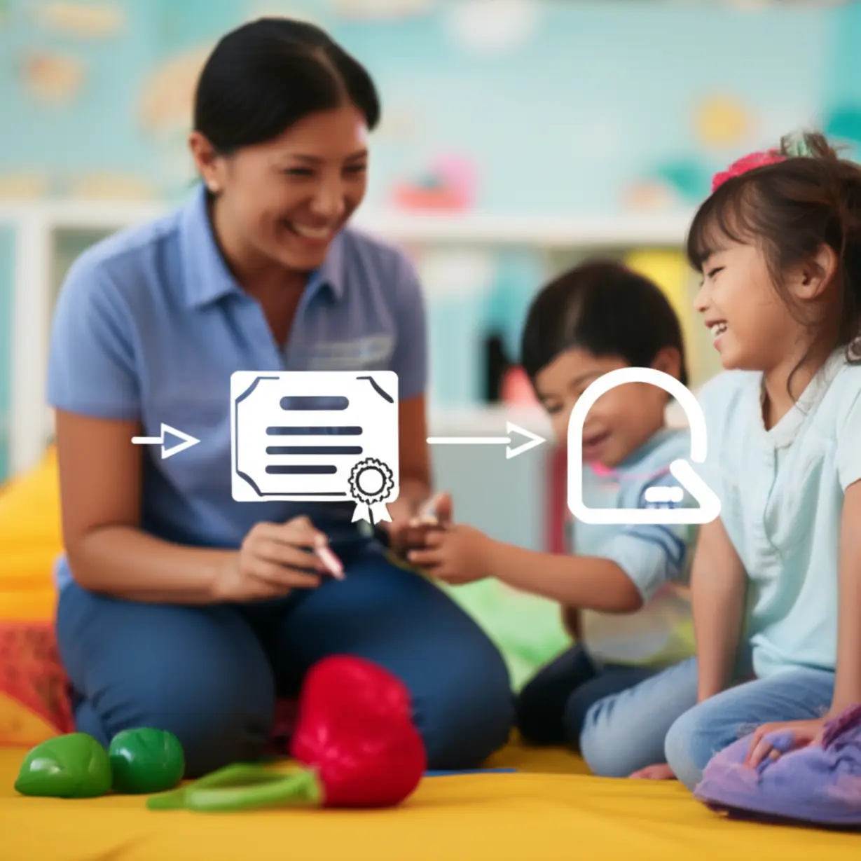 돌봄교사의-역할과-온라인-자격증-취득-과정을-보여주는-이미지