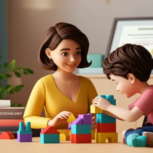 A-cute-3D-rendering-showing-child-counseling,-study-materials,-and-a-certificate.