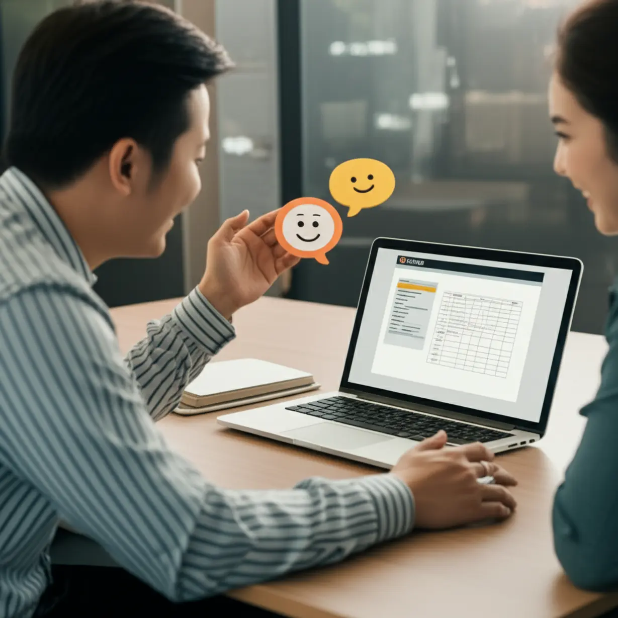 A-3D-illustration-depicting-a-parent-and-student-talking-and-planning,-with-elements-related-to-student-records-and-college-applications.