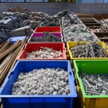 Cute-3D-illustration-of-construction-waste-being-sorted-into-recycling-containers-at-a-construction-site.