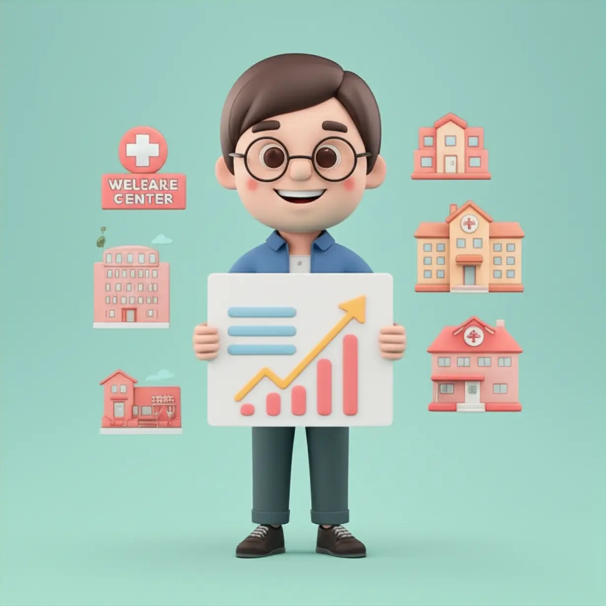 Cute-3D-image-depicting-different-workplaces-and-income-growth-symbols-for-a-counselor.