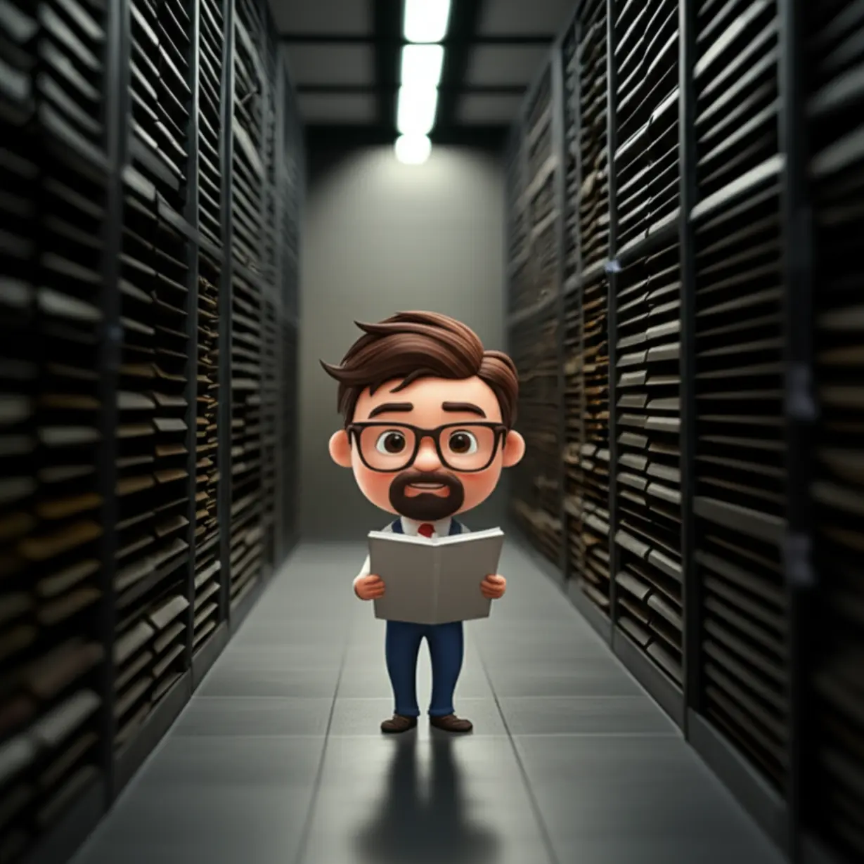 Curator-examining-art-objects-or-planning-in-a-museum-backroom