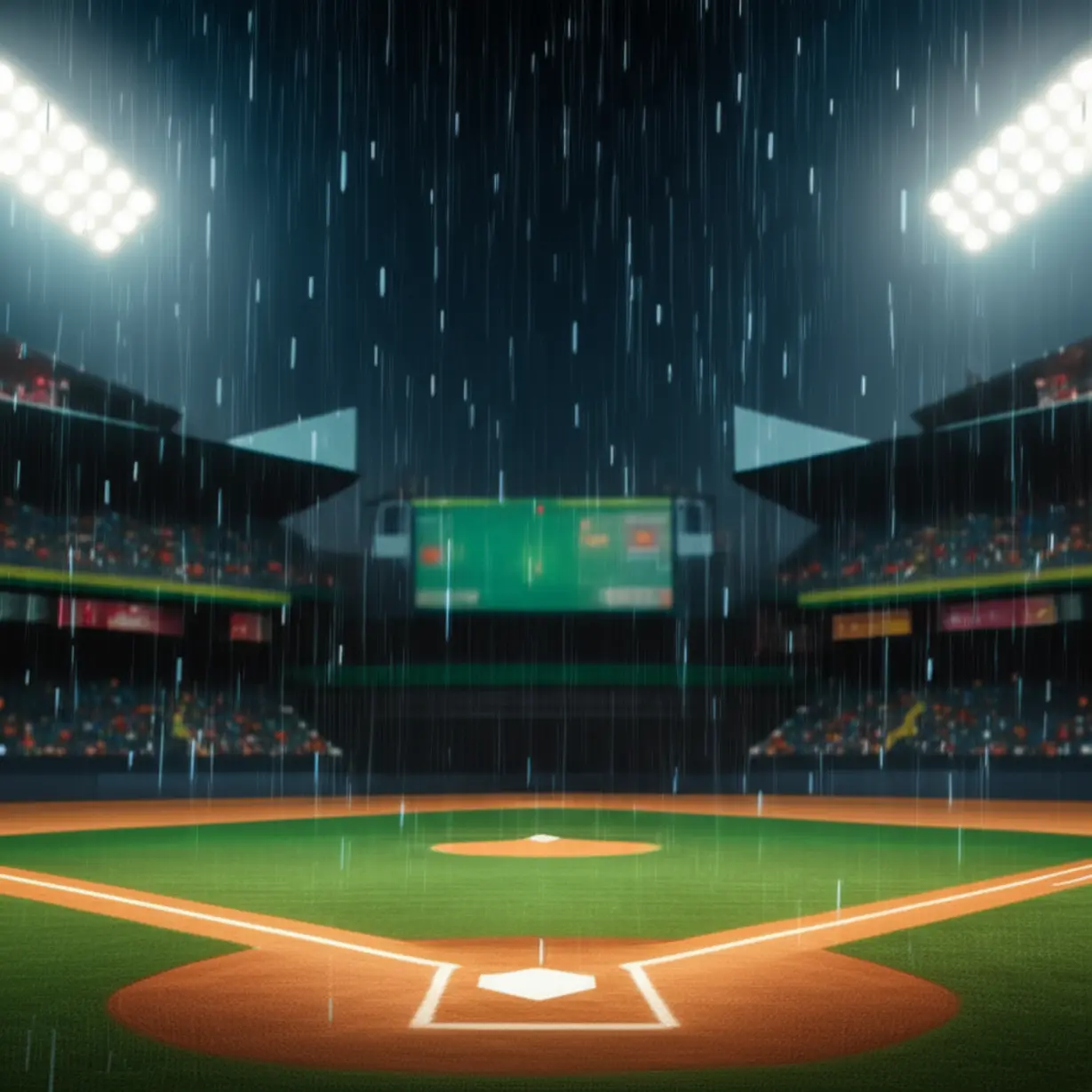 귀여운-3D-야구장에-비가-오고-조명이-깜빡이는-모습