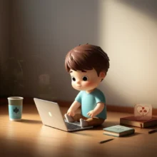 온라인으로-간병사-자격증을-공부하는-귀여운-3D-캐릭터