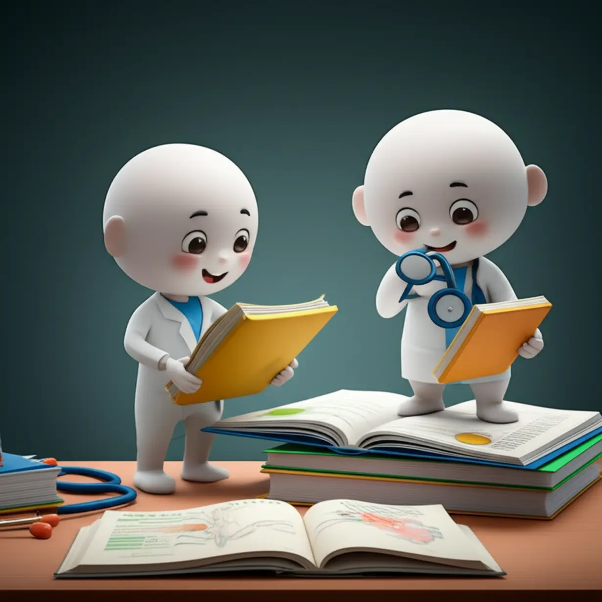 귀여운-3D-캐릭터들이-의학-서적을-공부하는-모습
