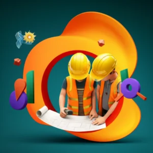 귀여운-3D-건설-현장-작업자들이-설계도를-보며-가치공학을-논의하는-이미지