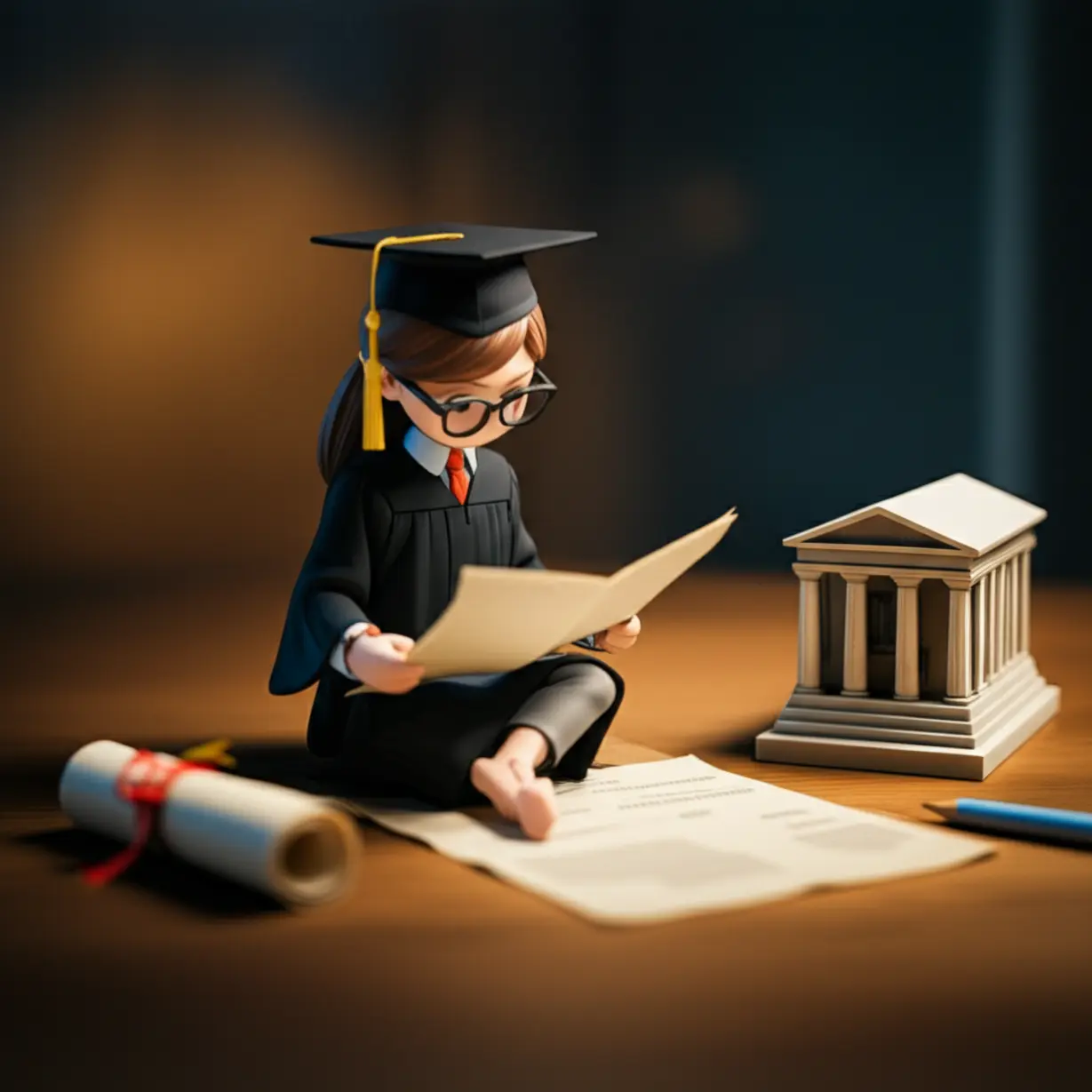 A-cute-3D-rendering-of-a-figure-engaged-in-research,-representing-graduate-studies.