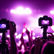 A-cute-3D-rendering-showing-cameras-pointed-towards-a-stage-with-abstract-K-pop-fan-items.