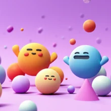 서로-다른-성향을-나타내는-추상적인-귀여운-3D-형태들이-부드럽게-상호작용하는-모습