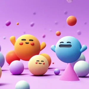 서로-다른-성향을-나타내는-추상적인-귀여운-3D-형태들이-부드럽게-상호작용하는-모습