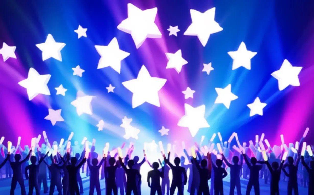 A-cute-3D-rendering-of-shining-stars-representing-idols-influencing-abstract-fan-figures.