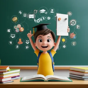 3D-cute-student-organizing-school-records,-student-file,-and-academic-activities-for-college-applications,-positive-educational-theme.