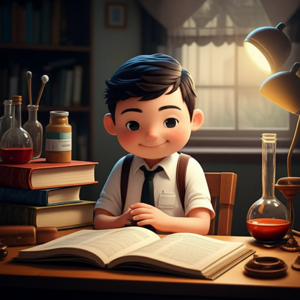 A-cute-3D-rendering-of-a-student-studying-books-about-museum-related-subjects.