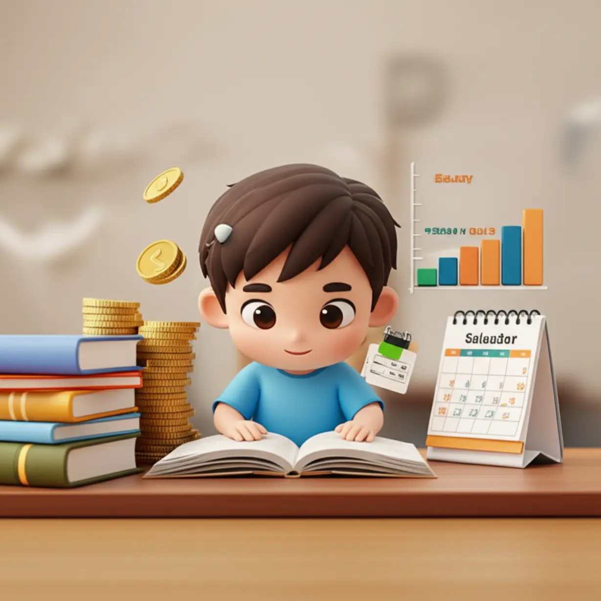 Cute-3D-cartoon-character-studying-with-symbols-of-money-and-exam-dates