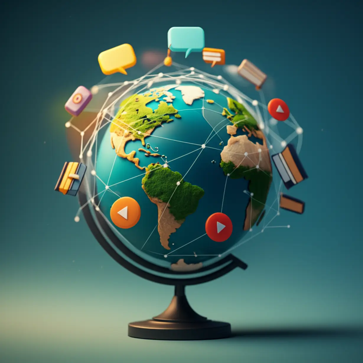 A-cute-3D-globe-surrounded-by-digital-connection-lines-and-various-learning-related-icons,-representing-global-online-education.