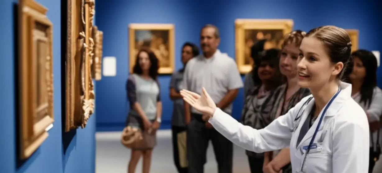 Docent-explaining-an-artwork-to-visitors-in-a-museum