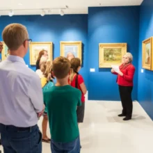 Museum-scene-with-Docent-explaining-art-and-Curator-working-with-art-objects
