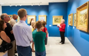 Museum-scene-with-Docent-explaining-art-and-Curator-working-with-art-objects