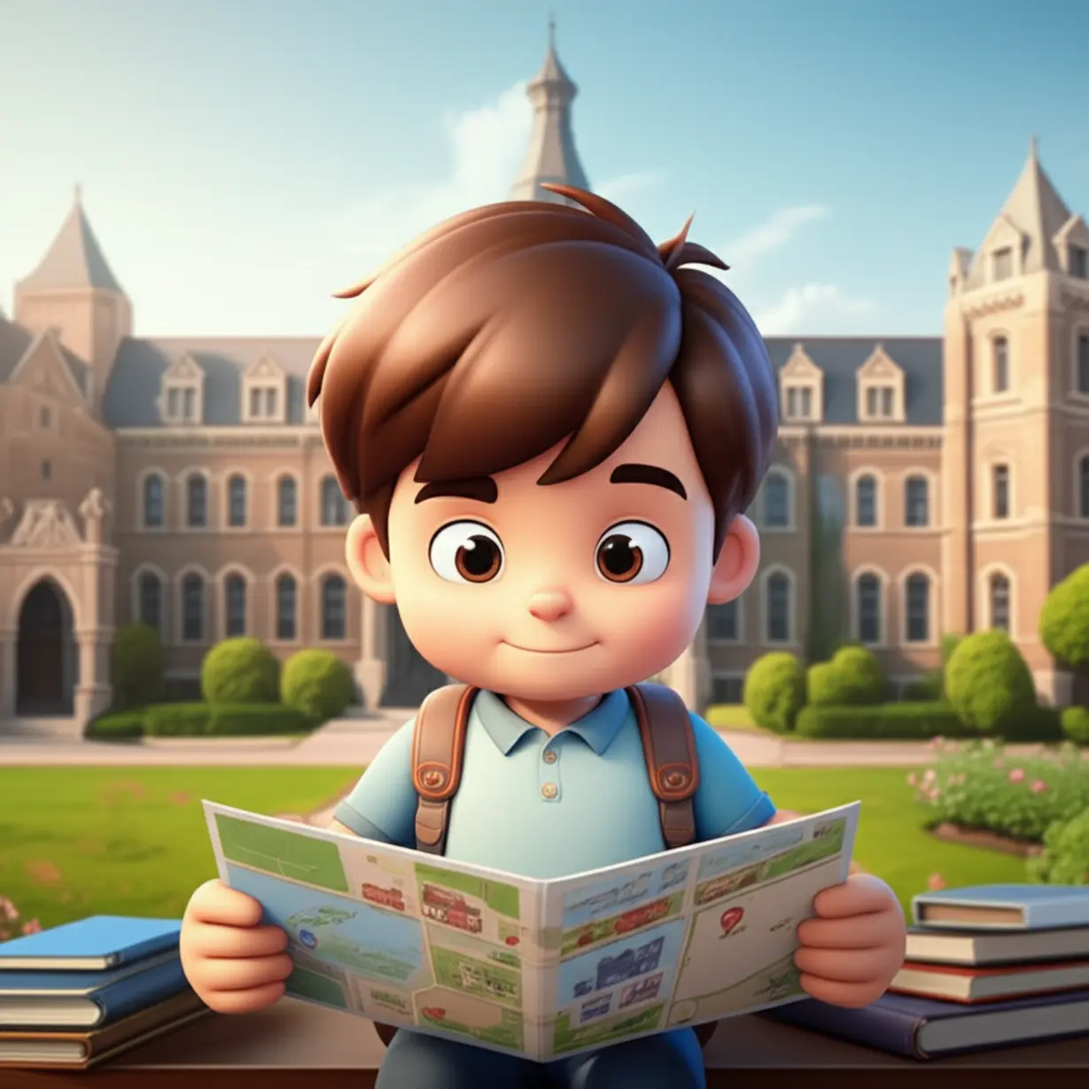 동아대학교-캠퍼스-지도와-학과-목록을-살펴보는-학생-이미지