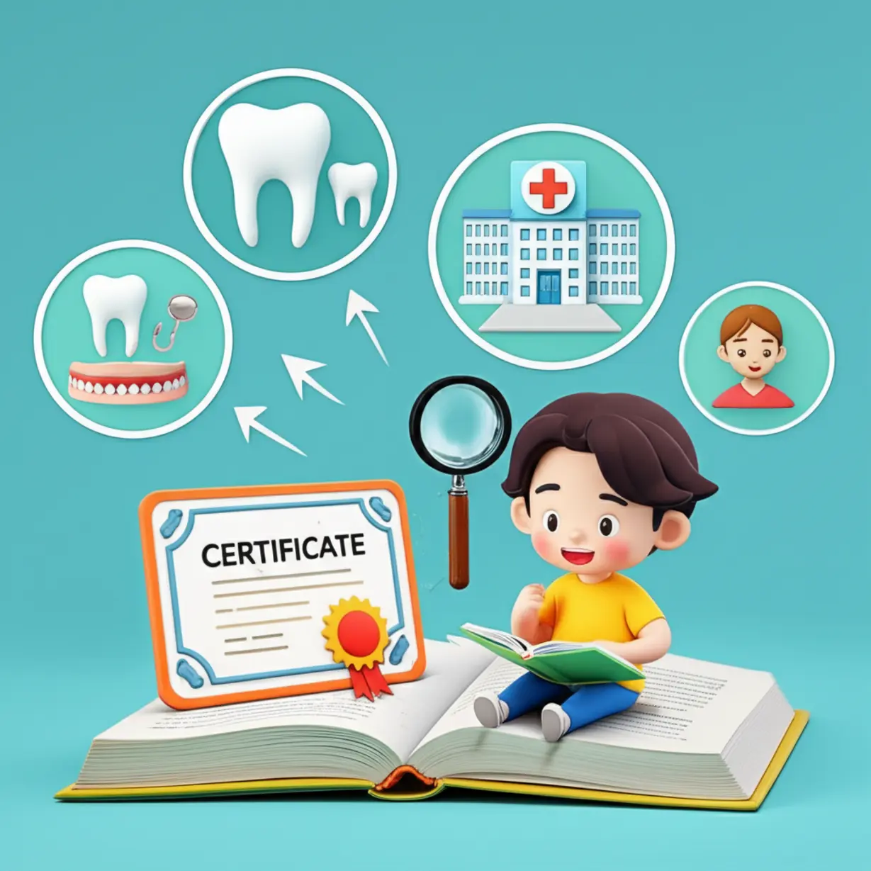 Cute-3D-character-studying-and-looking-at-career-options-in-various-clinics