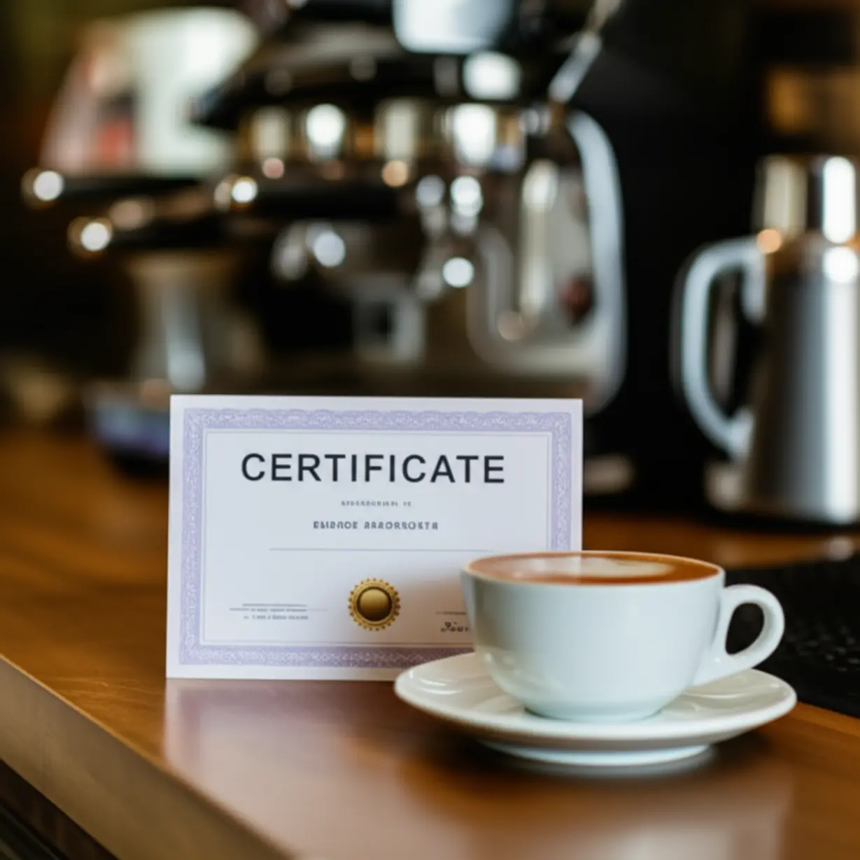 완성된-커피-한-잔과-바리스타-자격증이-함께-놓여있는-이미지.