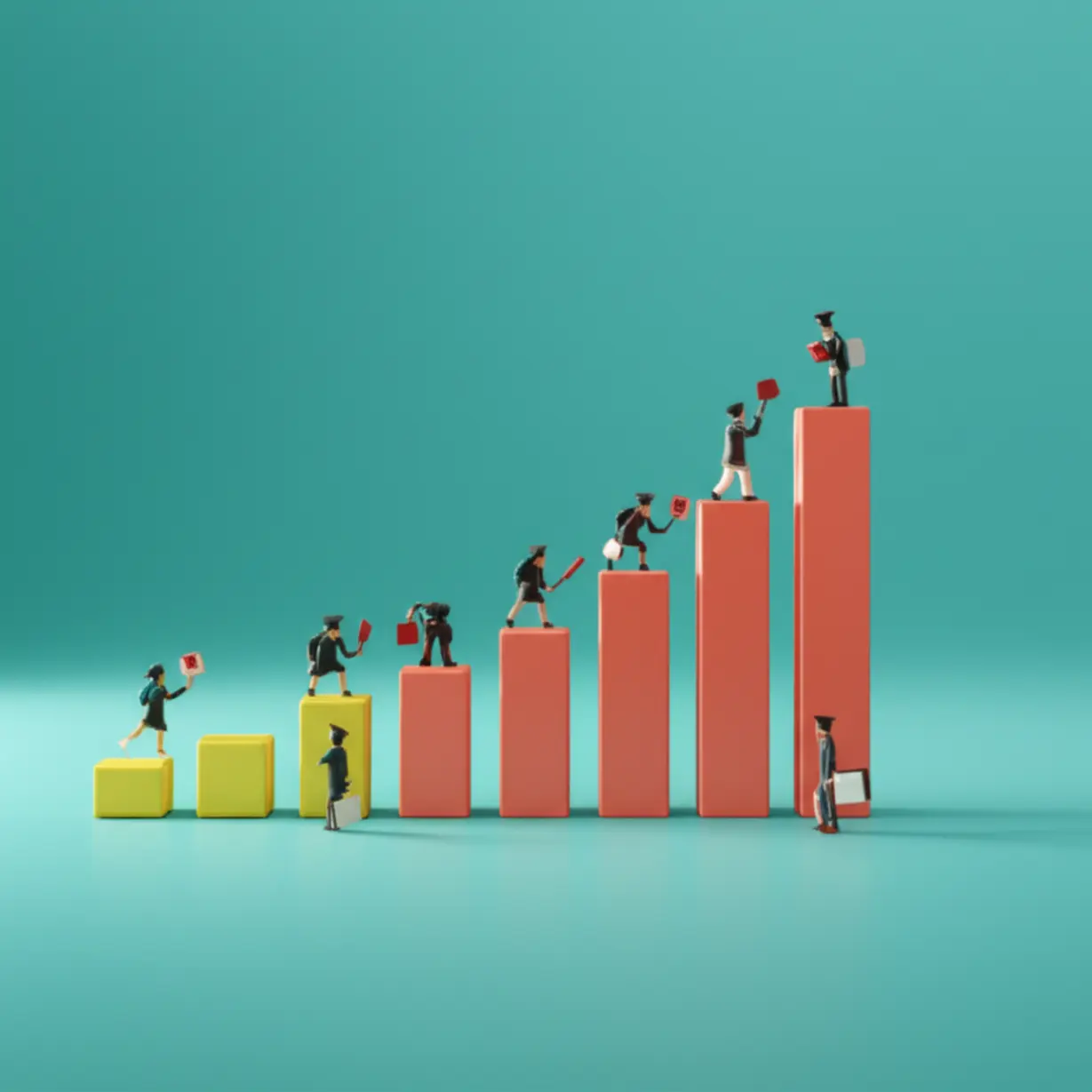A-cute-3D-image-illustrating-increasing-competition-rates-for-university-admissions-with-a-graph.