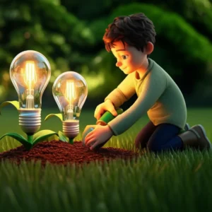 A-3D-illustration-of-a-person-cultivating-a-garden-where-books-and-light-bulbs-are-growing.