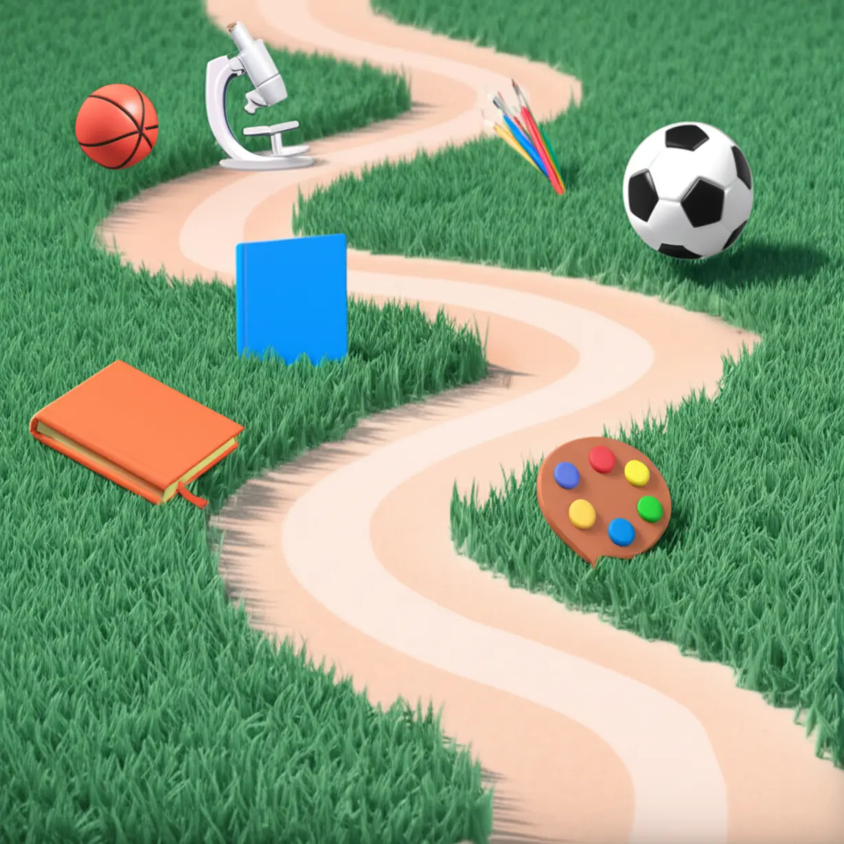 Illustration-of-a-path-showing-various-school-activities,-representing-long-term-college-preparation.
