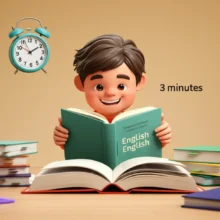 매일-5분-영어-독학-교재와-함께-즐겁게-공부하는-사람을-묘사한-귀여운-3D-이미지