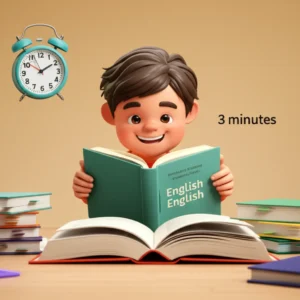 매일-5분-영어-독학-교재와-함께-즐겁게-공부하는-사람을-묘사한-귀여운-3D-이미지