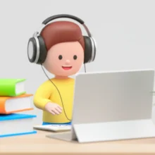 토익-학습지와-인강으로-즐겁게-공부하는-사람의-귀여운-3D-이미지