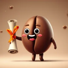 A-coffee-bean-character-receives-a-barista-certification.