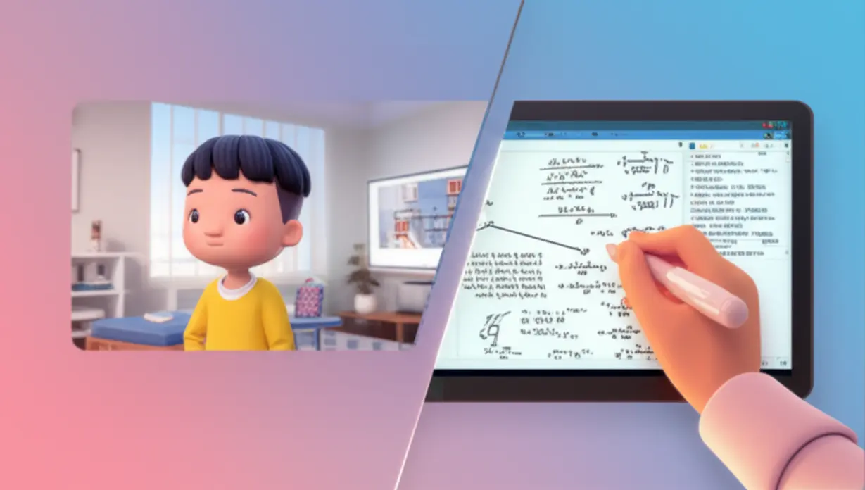 A-split-screen-view-showing-a-student-learning-math-online-with-interactive-digital-tools.
