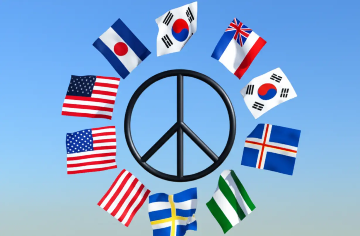 International-flags-UN-countries-peace-symbol