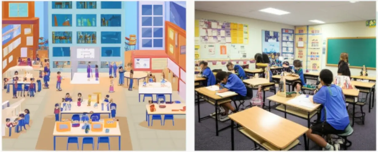 메이커스페이스-거점센터와-모델학교를-시각적으로-비교하여-보여주는-이미지