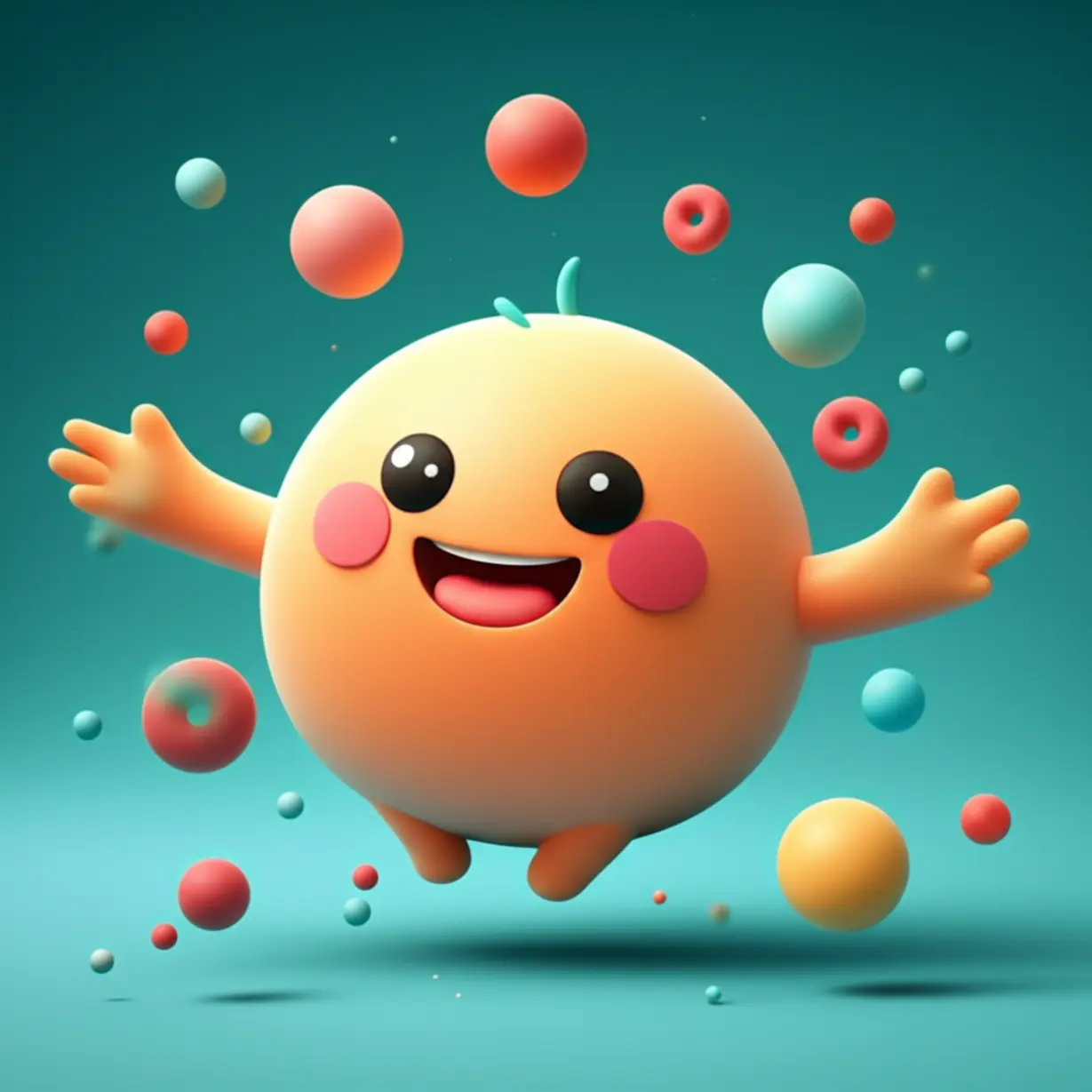 A-cute-3D-illustration-representing-happiness,-featuring-floating-shapes-and-bright-colors.