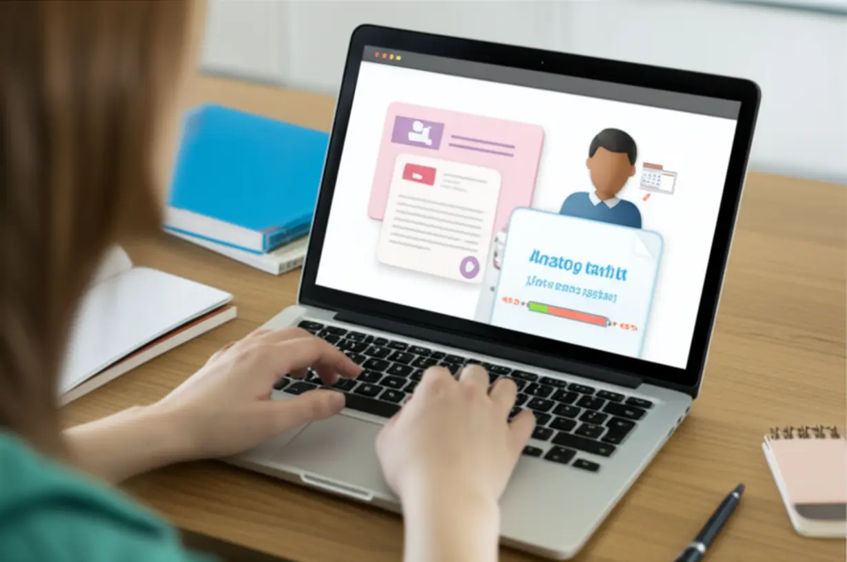 Close-up-view-of-an-adult-focused-on-a-laptop-screen-showing-online-lecture-content-or-exam-practice.