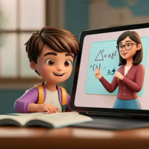 A-student-character-learns-math-online-with-a-virtual-tutor-on-a-tablet.