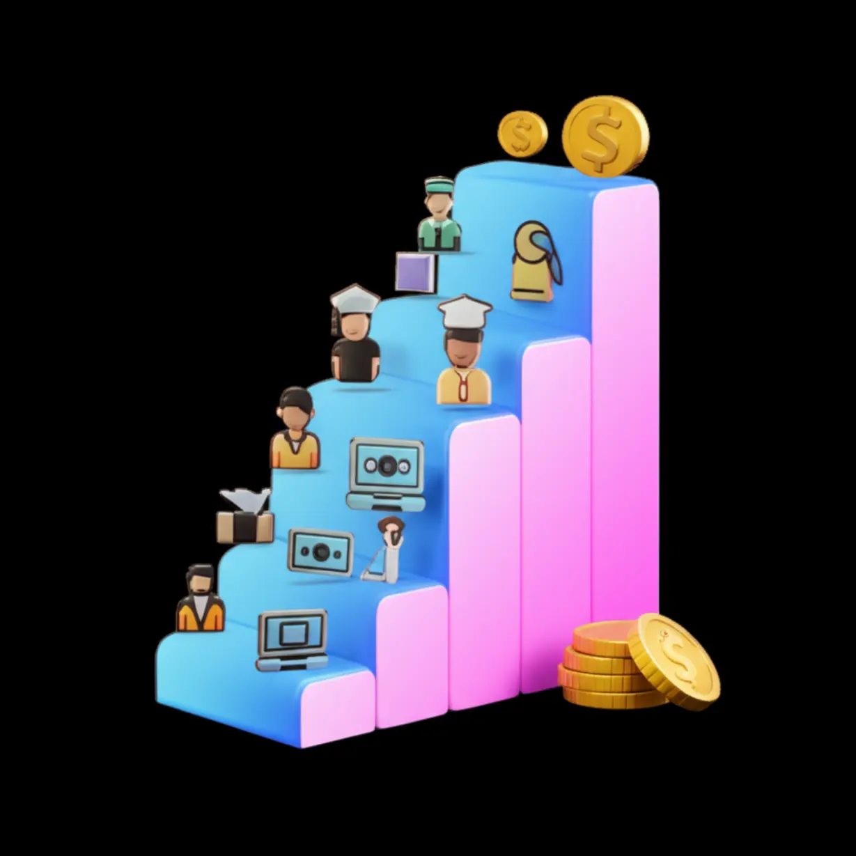 8대-전문직-소득-순위를-나타내는-귀여운-3D-막대-그래프-또는-계단-이미지