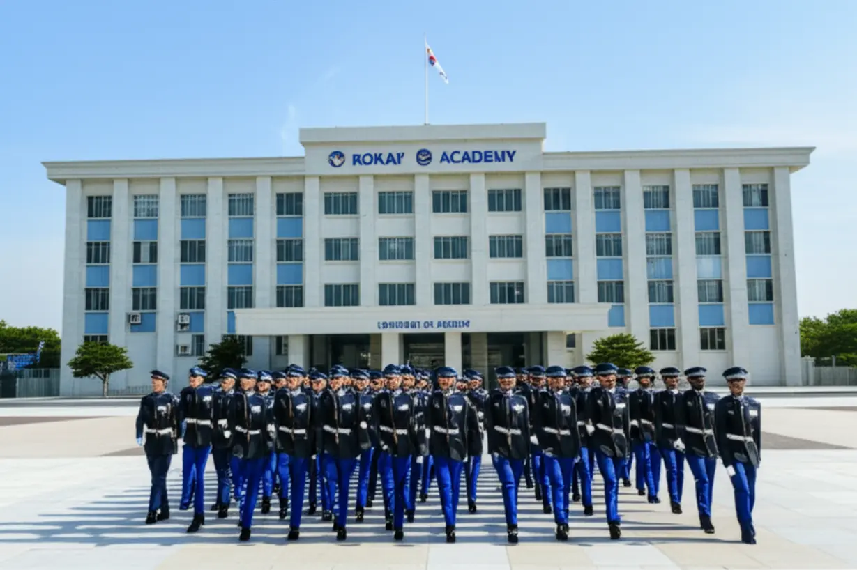 공군사관학교-건물과-행진하는-사관생도들의-모습