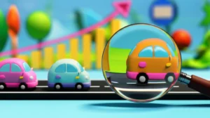 Cute-3D-scene-showing-a-road-accident-analysis-and-career-growth-symbols